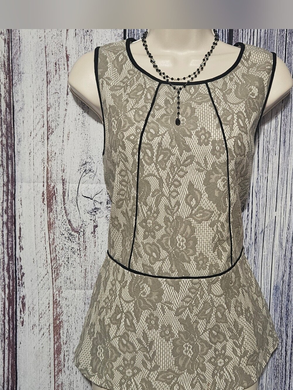 Weston wear Taupe/blk lace peplum tank (Final Price)